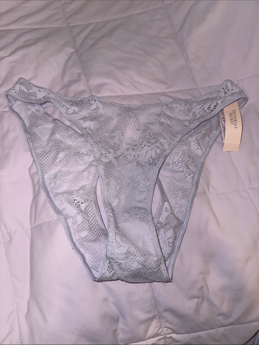 NWT Victoria’s Secret Bling Silver Rhinestone Butterfly Light Blue Lace Panty